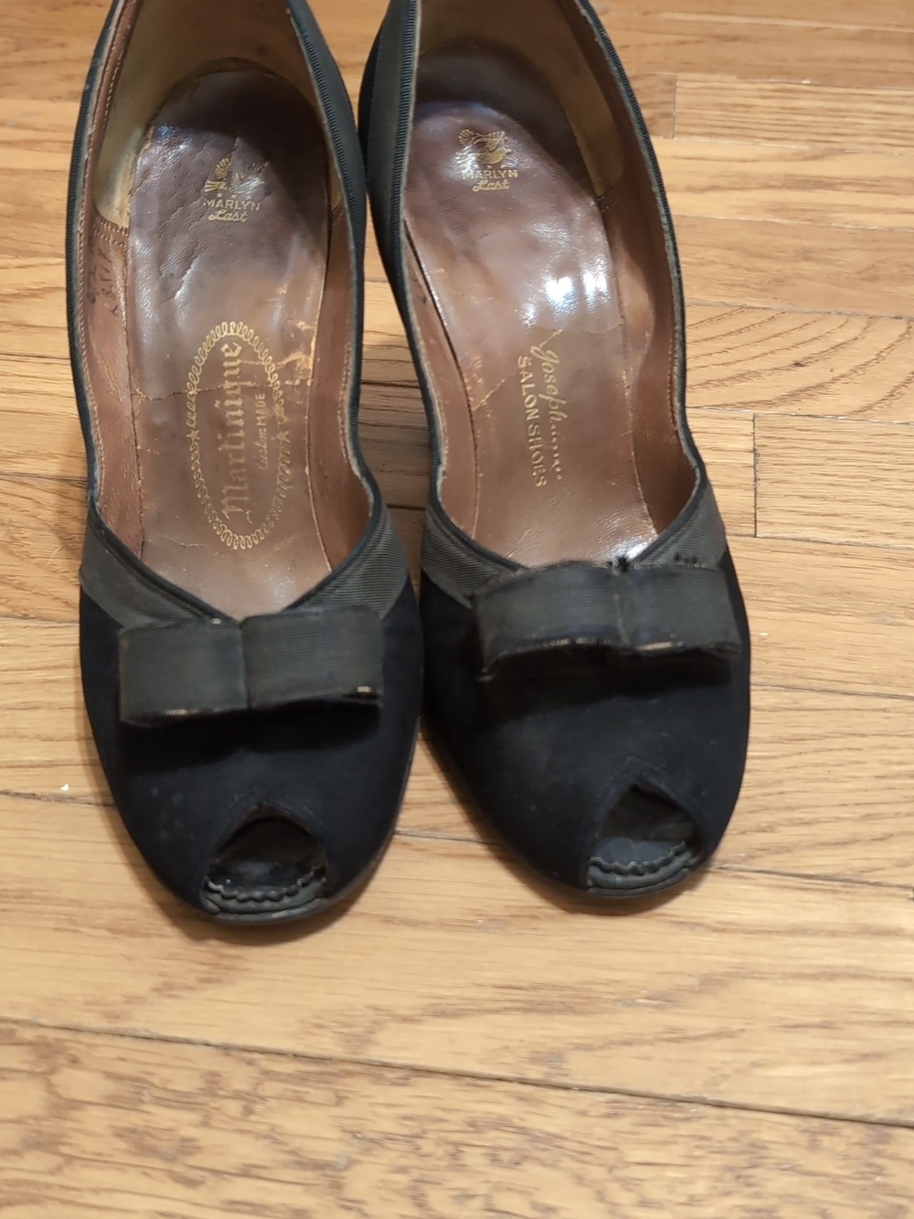 Black Vintage Pumps High Heel Shoes Maralyn Last Peep Toe - Picture 2 of 7